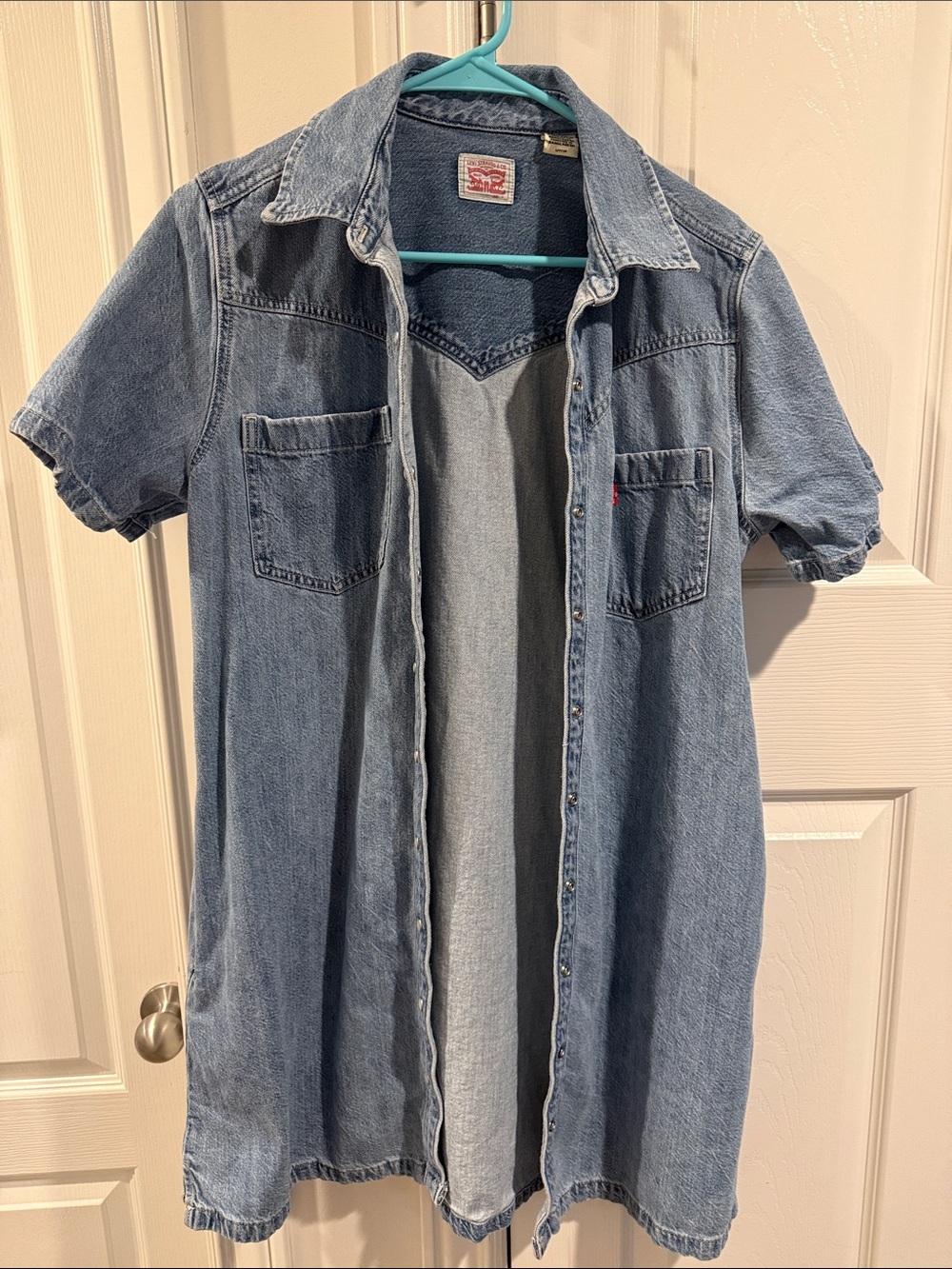 Levi's Light Blue Short Sleeve Denim Button-Up Shirt Dress